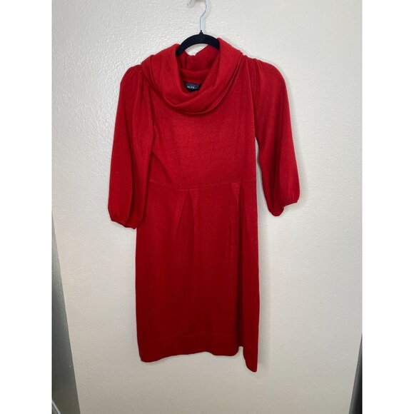 Alyx Womens Red Cowl Neck Sweater Dress 3/4 Sleeve Medium Acrylic Cozy Midi - Picture 1 of 9